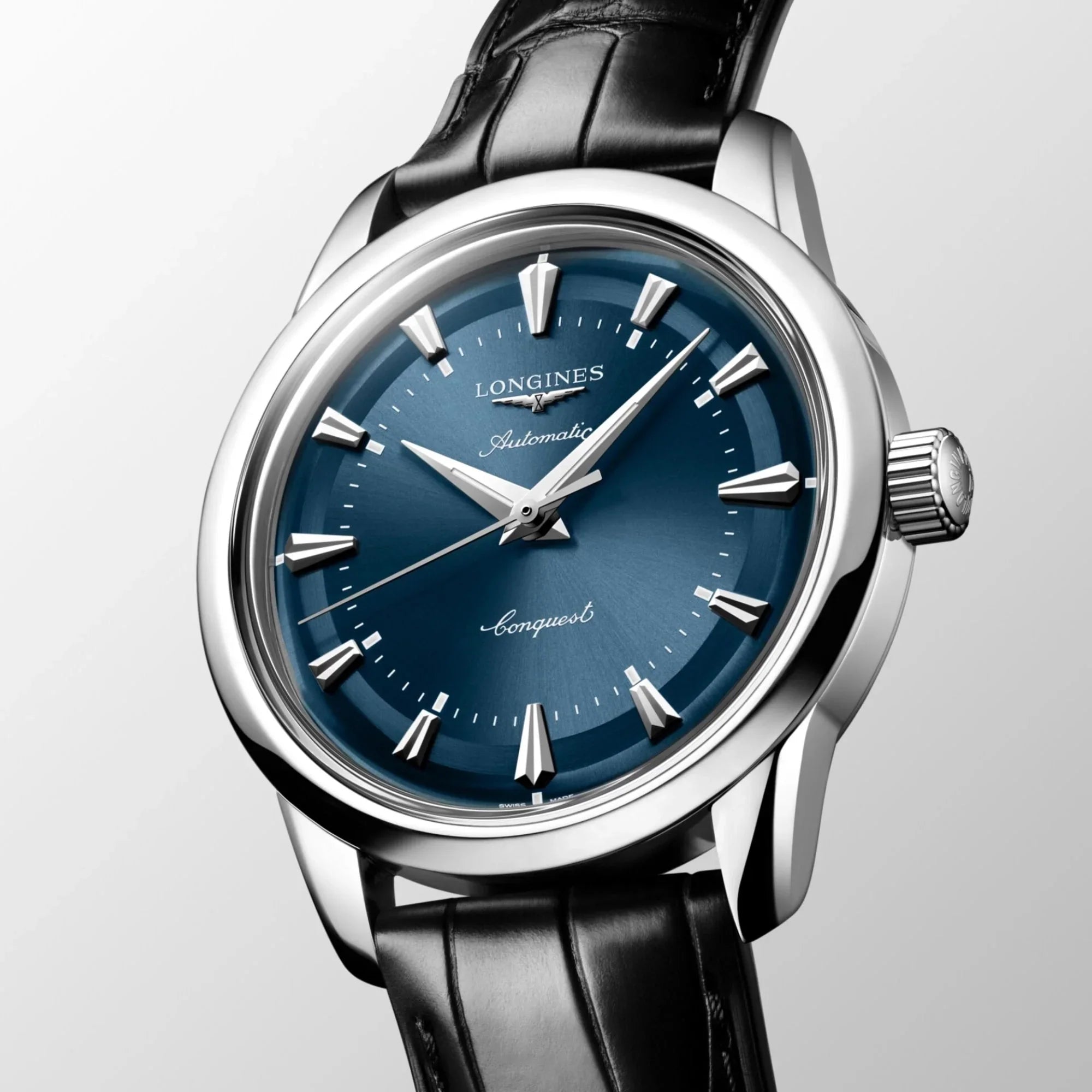 Reloj automático Longines Conquest Heritage, esfera azul, correa de piel negra, 38 mm
