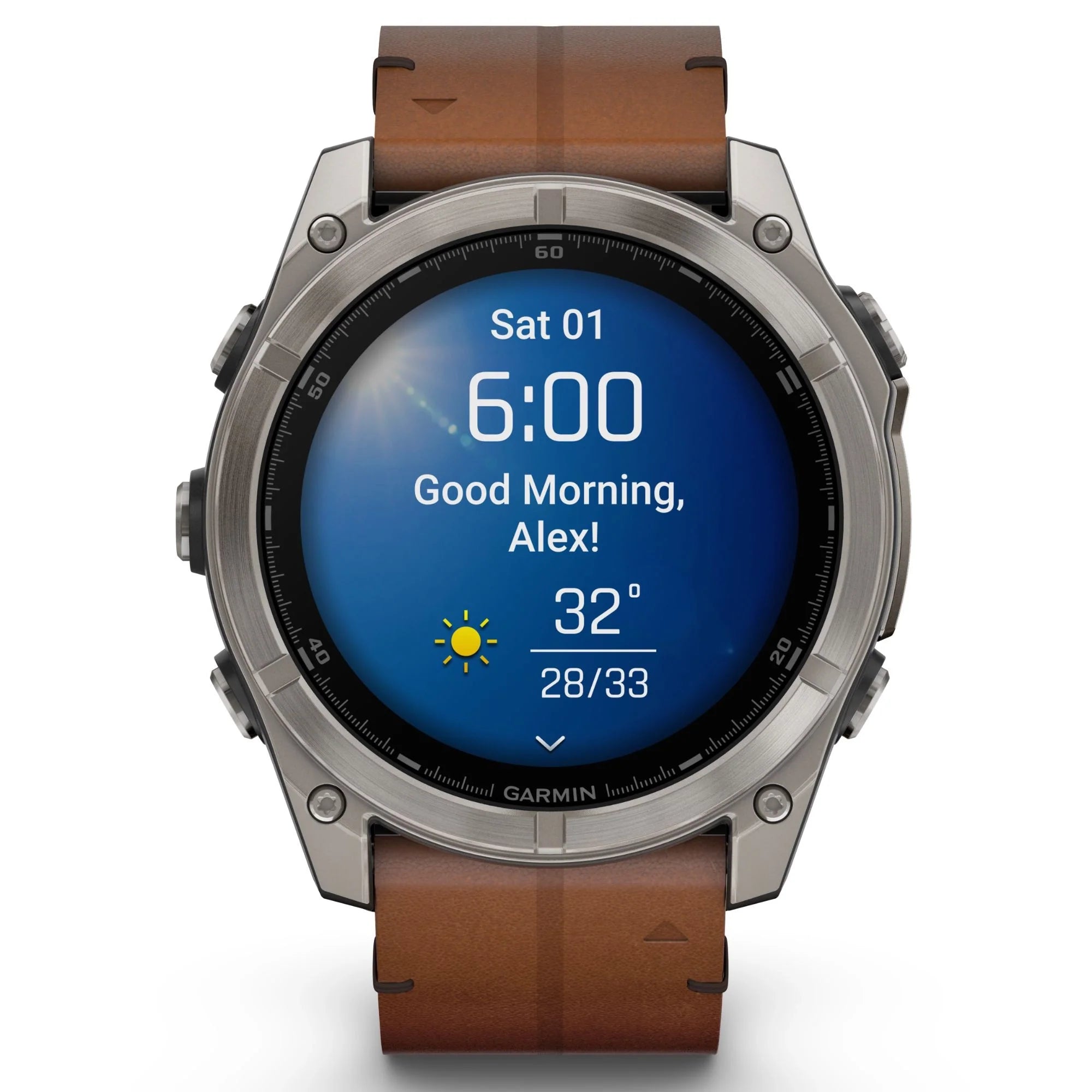 Reloj Garmin Fenix 8 AMOLED Zafiro Titanio con Correas de Cuero Marrón y Silicona Negra 51mm