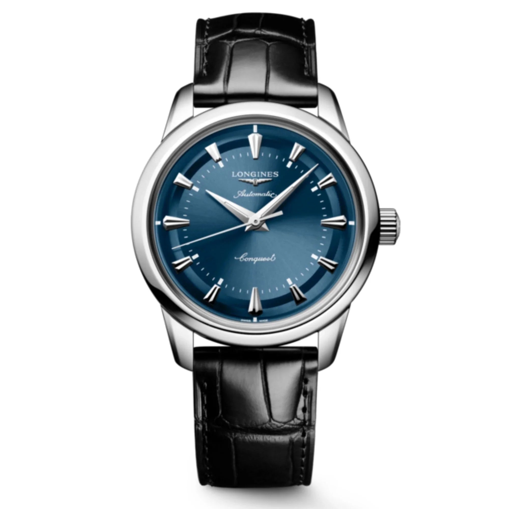 Reloj automático Longines Conquest Heritage, esfera azul, correa de piel negra, 38 mm