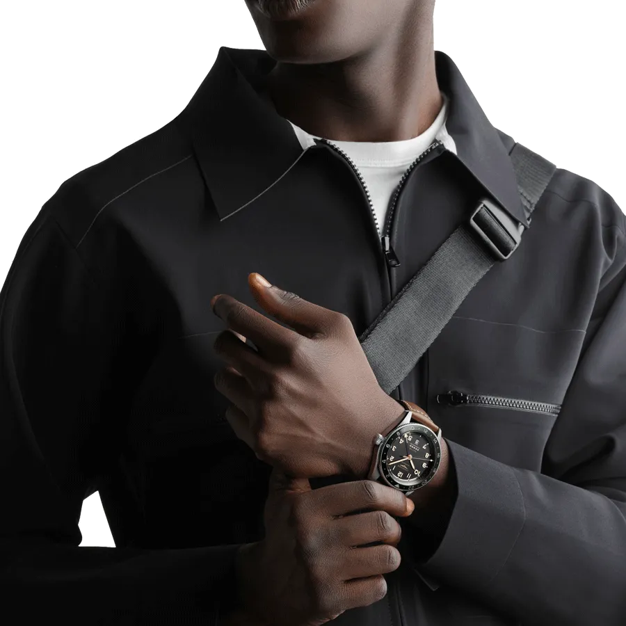 Reloj automático Longines Spirit Zulu Time, esfera antracita, correa de piel marrón, 42 mm